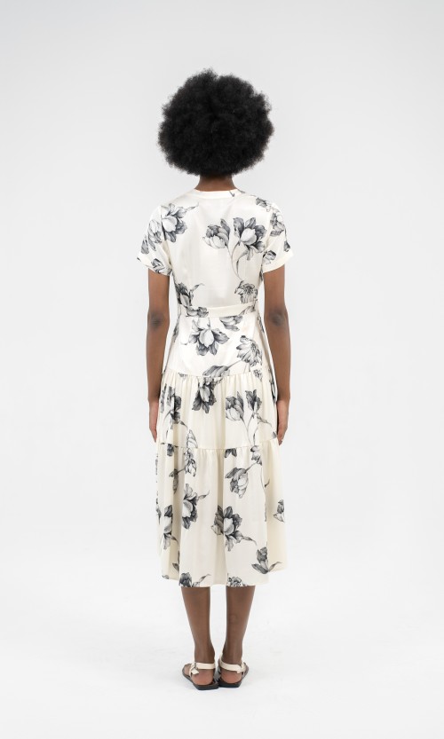 White Leaf Silk Midi Dress